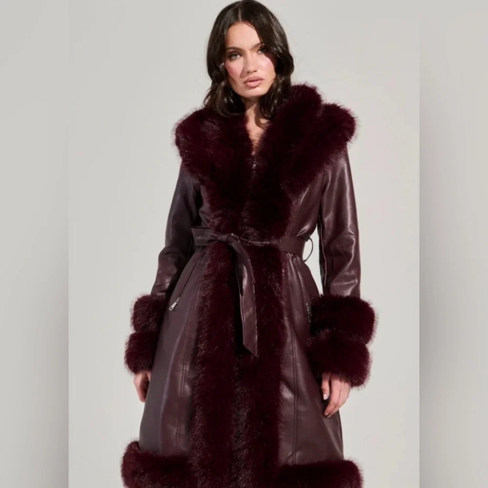 AKIRA Burgundy Leather Jacket with Fur Trim - Picture 1 of 10